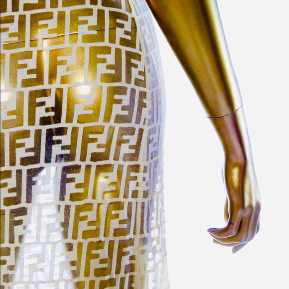 Fendi 1990s Zucca Monogram Logo Dress Sheer Nylon Lace Maxi Bodycon Slip Dress - Picture 11 of 17